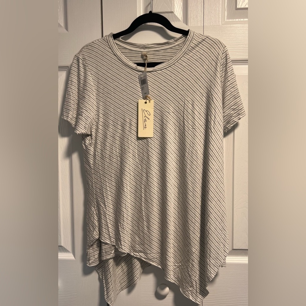 NWT Elan Striped Asymmetrical Hem Short Sleeve Top
